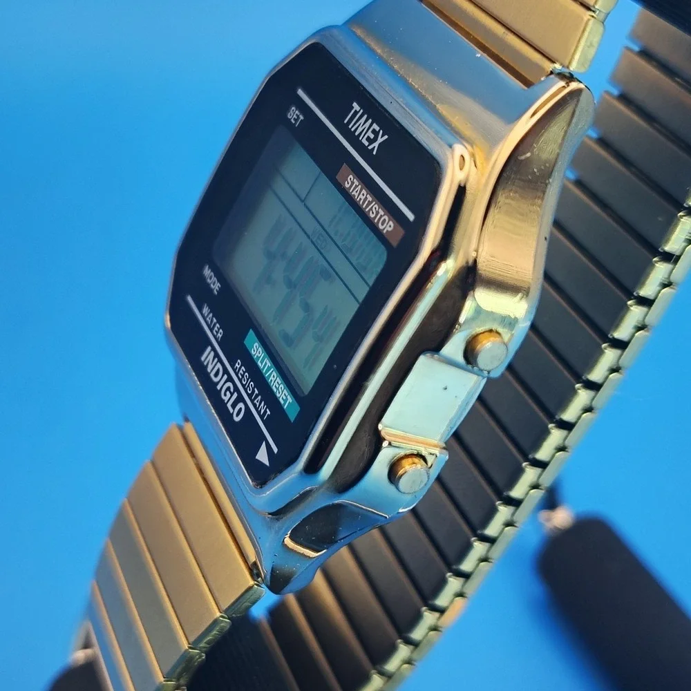 Vintage 2010 Timex Indiglo TW5 38mm Mens Digital Sports Watch‎ Triple GOLD Retro